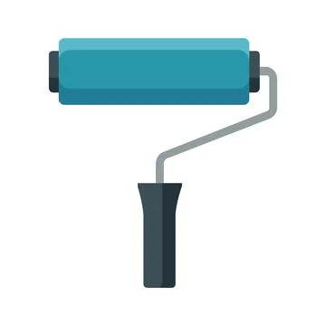 A single blue paint roller with gray handle rests on a white background Illustration
