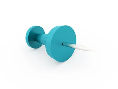Single blue push pin rendered isolated on white background Stock Illustration