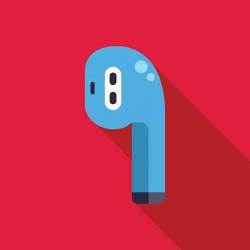 Single blue wireless earbud on red background with long shadow Stock Illustration