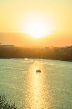 A Single Boat in Sunset Stock Photos