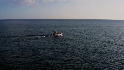 Single boats on open water (arial view) Stock Footage 156619305
