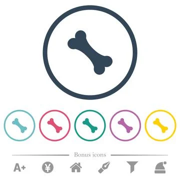 Single bone flat color icons in round outlines Stock Illustration