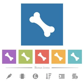 Single bone flat white icons in square backgrounds Stock Illustration