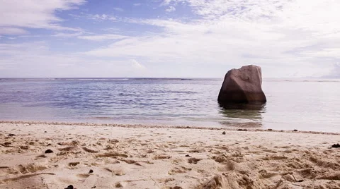 Single Boulder at Anse Coco Beach // Seychelles HQ Stock Footage 40342074