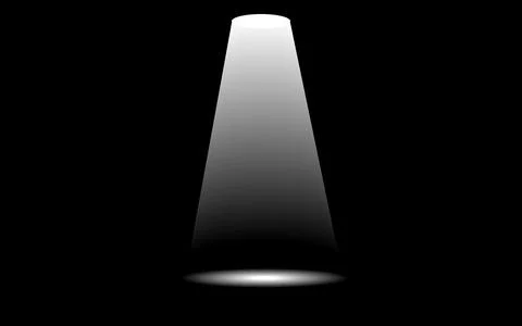 Single bright spotlight beam from above on pure black background Ilustração Stock