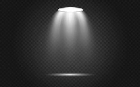 Single bright white circular spotlight shining down on empty dark stage Illustrazione stock
