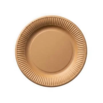 A single brown paper plate with a fluted edge against a white background. Stock Illustration