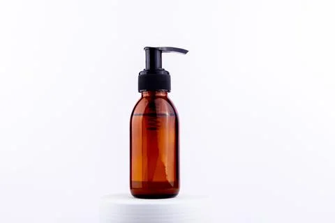 Single brown pump bottle for mock up. Sustainability and eco friendly lifes.. Stock Photos