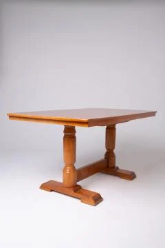 Single brown table with empty surface and carved legs on an isolated Stock Photos