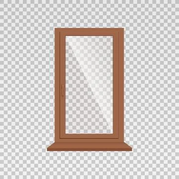 Single brown window frame with clear transparent glass. Stock Illustration