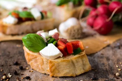 Single bruschetta Stock Photos
