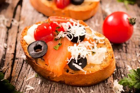 Single bruschetta Stock Photos