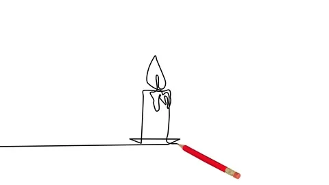 Single Burning Candle One Stroke Animaton Drawn With Pencil Stock Footage 113905001
