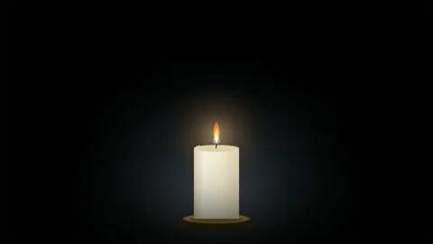Single burning white candle flickering against a black background for mourning Stock Footage 345427563