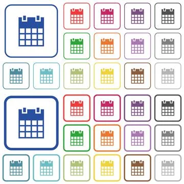 Single calendar outlined flat color icons Stock Illustration