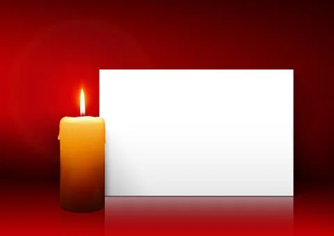 Single Candle with White Paper Panel on Red Background Stock Illustration