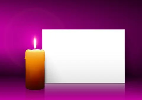Single Candle with White Paper Panel on Purple Background Stock Illustration