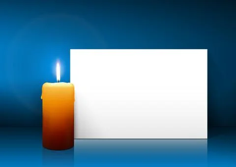 Single Candle with White Paper Panel on Blue Background Stock Illustration