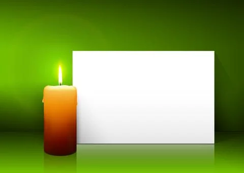 Single Candle with White Paper Panel on Green Background 스톡 일러스트