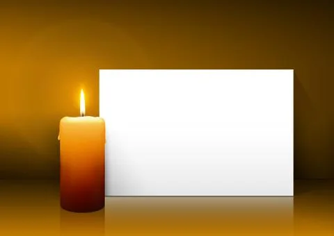 Single Candle with White Paper Panel on Light Brown Background Illustrazione stock