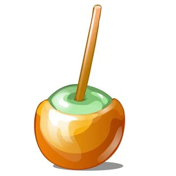 Single candy apple dipped in caramel with stick isolated on white background Stock Illustration