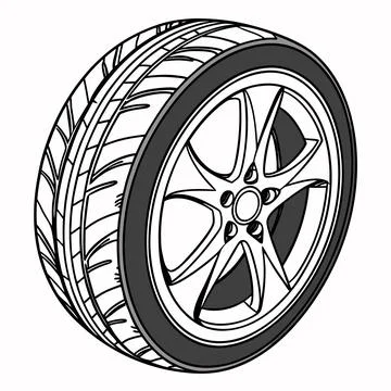 Single Car Tire and Wheel Rim Vector Icon for Auto Services Stock Illustration