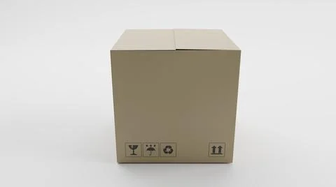 Single Cardboard Box For Package, Shipping and Delivery, With Signs Ilustración de archivo