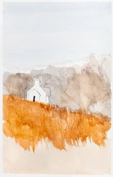 Single chapel on yellow mountain slope in autumn Illustration