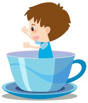 Single character of boy in blue cup on white background Illustrazione stock