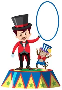 Single character of on circus master and monkey white background Stock Illustration