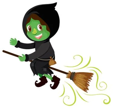 Single character of green witch on white background Stock Illustration