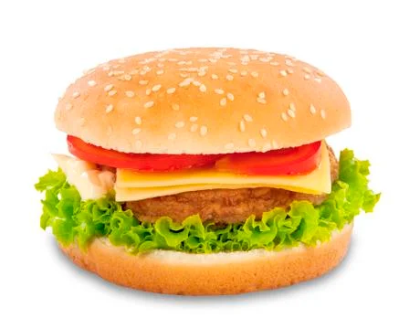 Single cheeseburger isolated on white  background Stock Photos