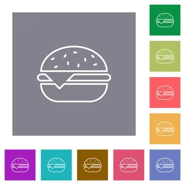 Single cheeseburger outline square flat icons Stock Illustration