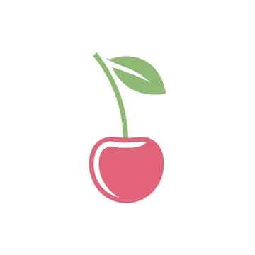 Single cherry with leaf illustration. Simple graphic design of a solitary c.. Stock Illustration