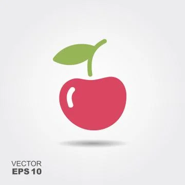 Single cherry with a leaf, isolated vector illustration Stock Illustration