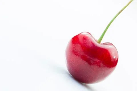 A single cherry on a white background. Stock Photos