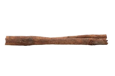 Single cinnamon stick on white background. Front view. Stock Photos