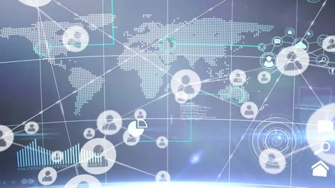 Single circle appearing at map mid causing avatar nodes emerging connecting and Stock Footage 328584688