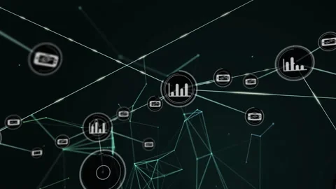 Single circular bar chart node appearing in tech space, visualizing green mesh Stock Footage 311884012