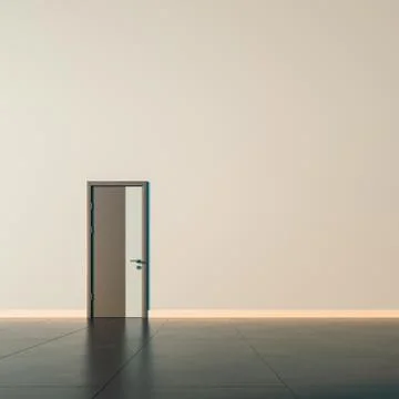 Single closed door, on empty wall of a public space interior. Stock Illustration