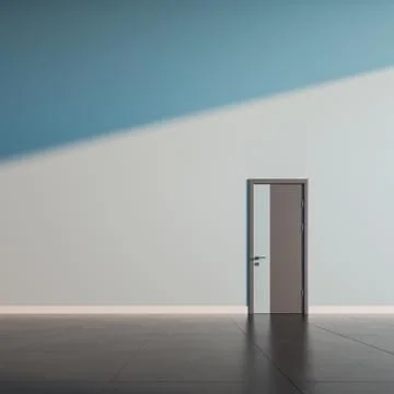 Single closed door, on empty wall of a public space interior. Stock Illustration