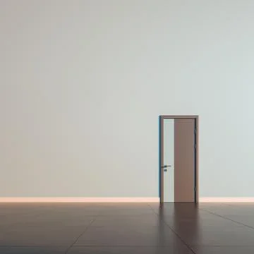 Single closed door, on empty wall of a public space interior. Stock Illustration