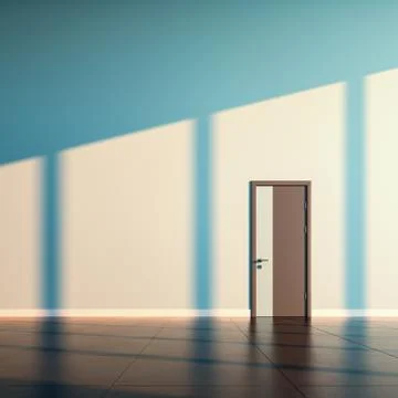 Single closed door, on empty wall of a public space interior. Stock Illustration