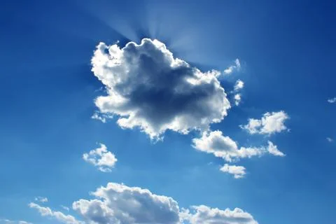 Single cloud and light beams in Haifa, Israel Stock Photos