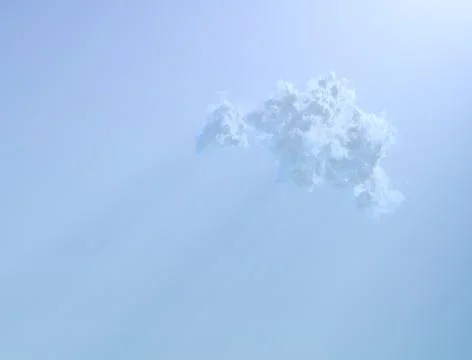 Single cloud on blue sky backdrop isolated. cg nature 3D illustration Illustrazione stock