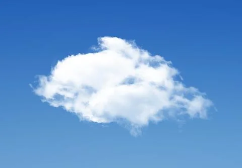 Single cloud isolated over blue sky background. White fluffy cloud photo, b.. Stock Photos