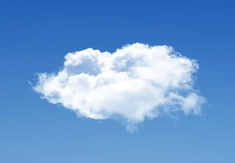 Single cloud isolated over blue sky background. White fluffy cloud photo, b.. Stock Photos