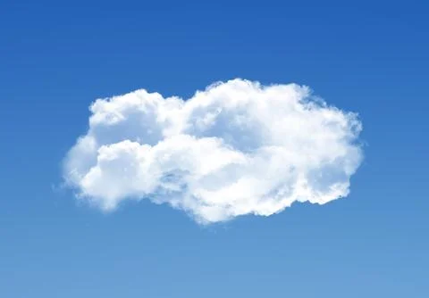 Single cloud isolated over blue sky background. White fluffy cloud photo, b.. Stock Photos