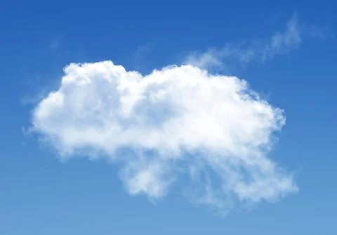 Single cloud isolated over blue sky background. White fluffy cloud photo, b.. Foto stock