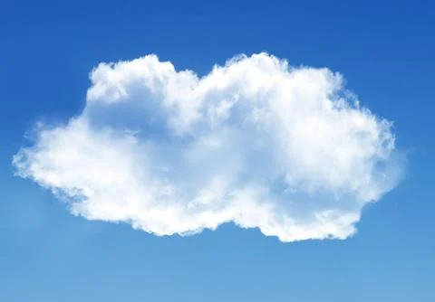 Single cloud isolated over blue sky background. White fluffy cloud photo, b.. Foto stock